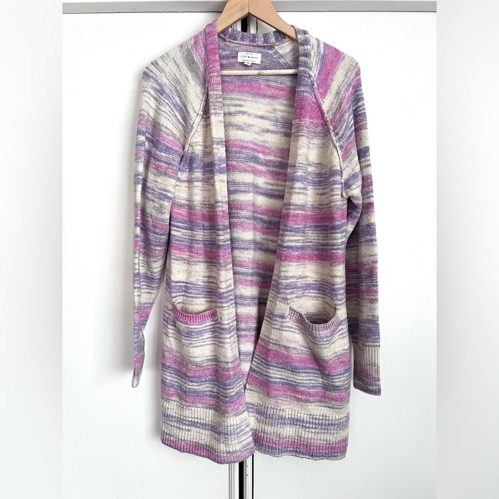 Lucky Brand Rainbow Knit Long Cardigan Womens Medium Retro Cozy Soft Space Dye